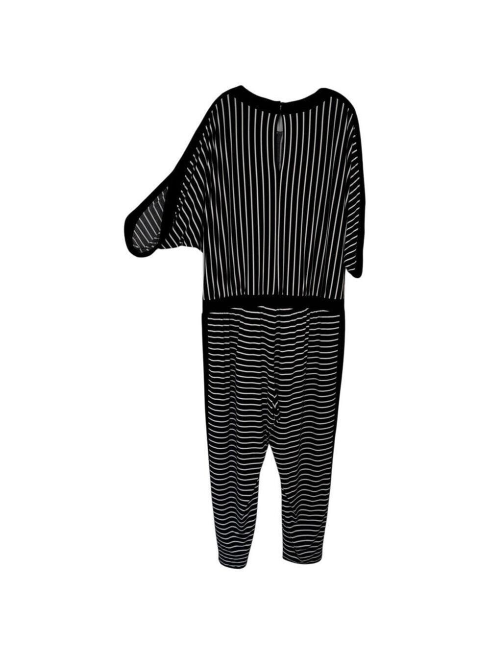 Chico's Women's Size 4/XXL-20 Striped Dolman Sleeve Jumpsuit Black White - Picture 4 of 8